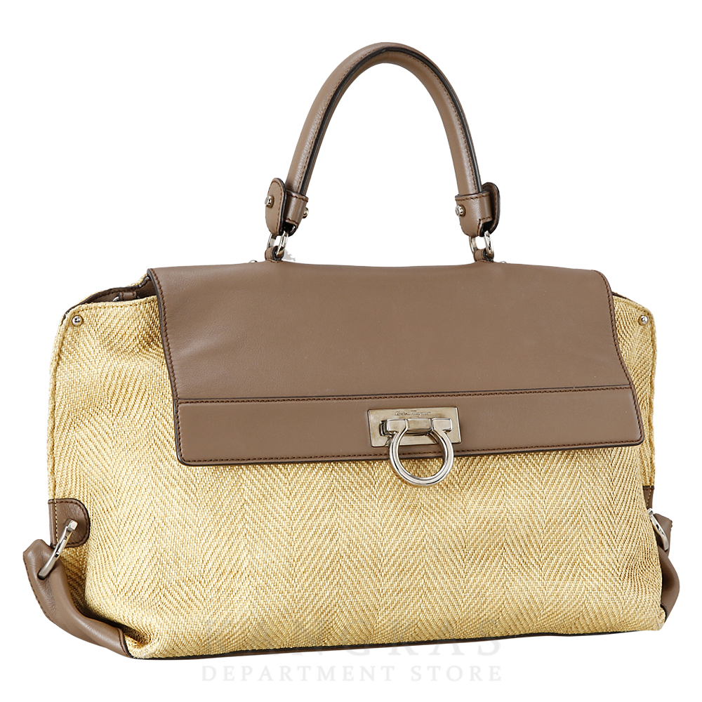 FERRAGAMO(USED)페레가모 간치니 라탄 플랩 토트겸 숄더백